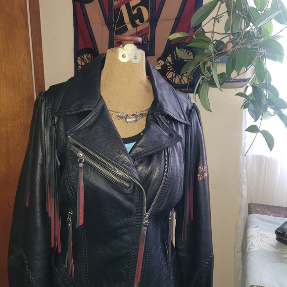 Harley-Davidson Black Leather Jacket with Red Fringe - Picture 9 of 14